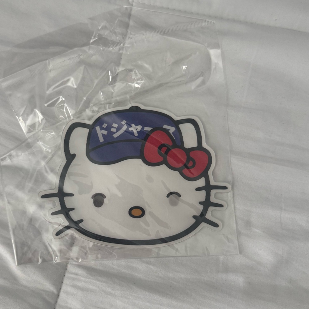 Hello Kitty Sticker with Red Bow and Blue Cap
